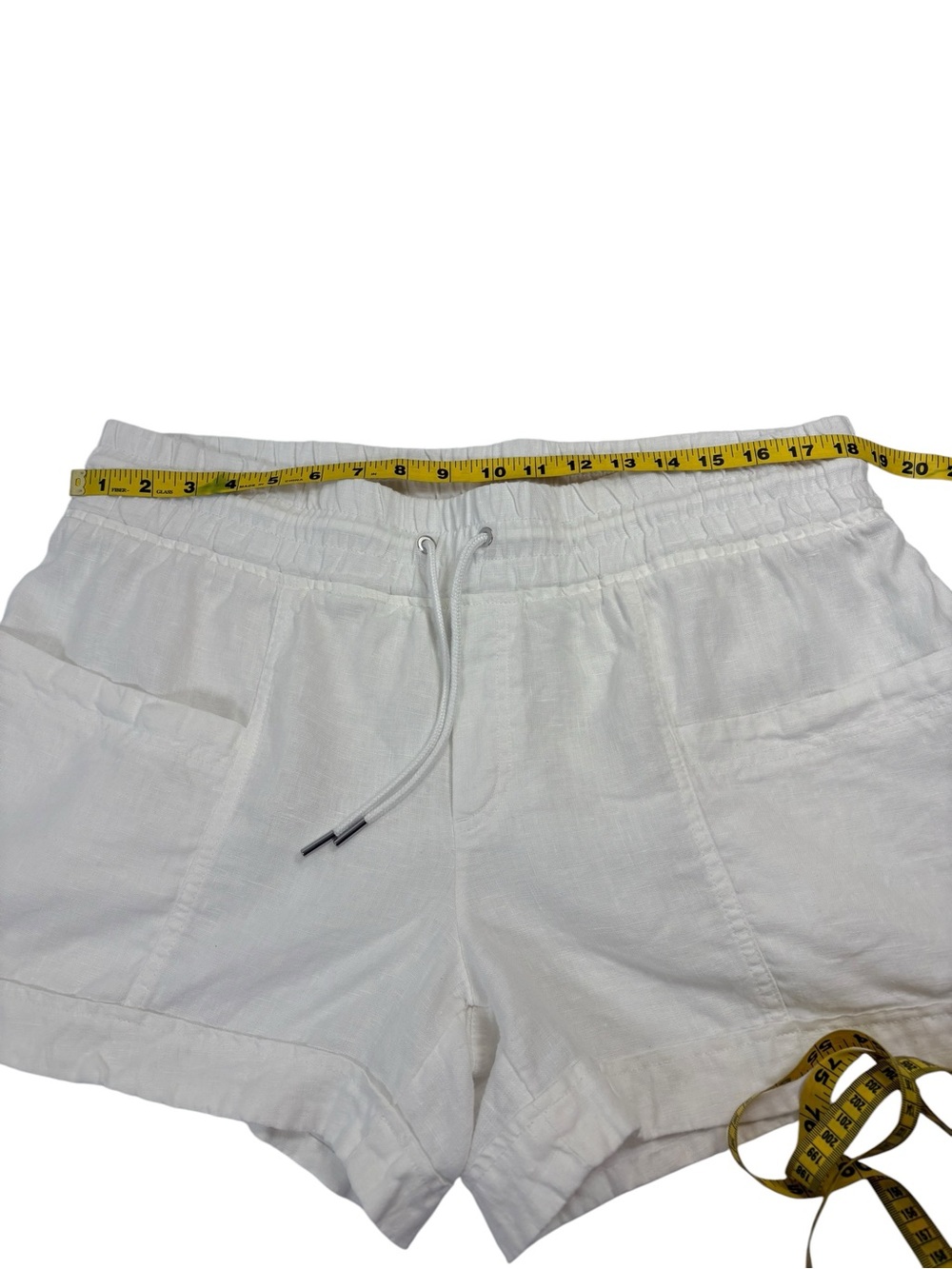 Athleta Cabo Linen 4” Shorts White 100% Linen Drawstring Casual Comfy Size 16 - Picture 4 of 10